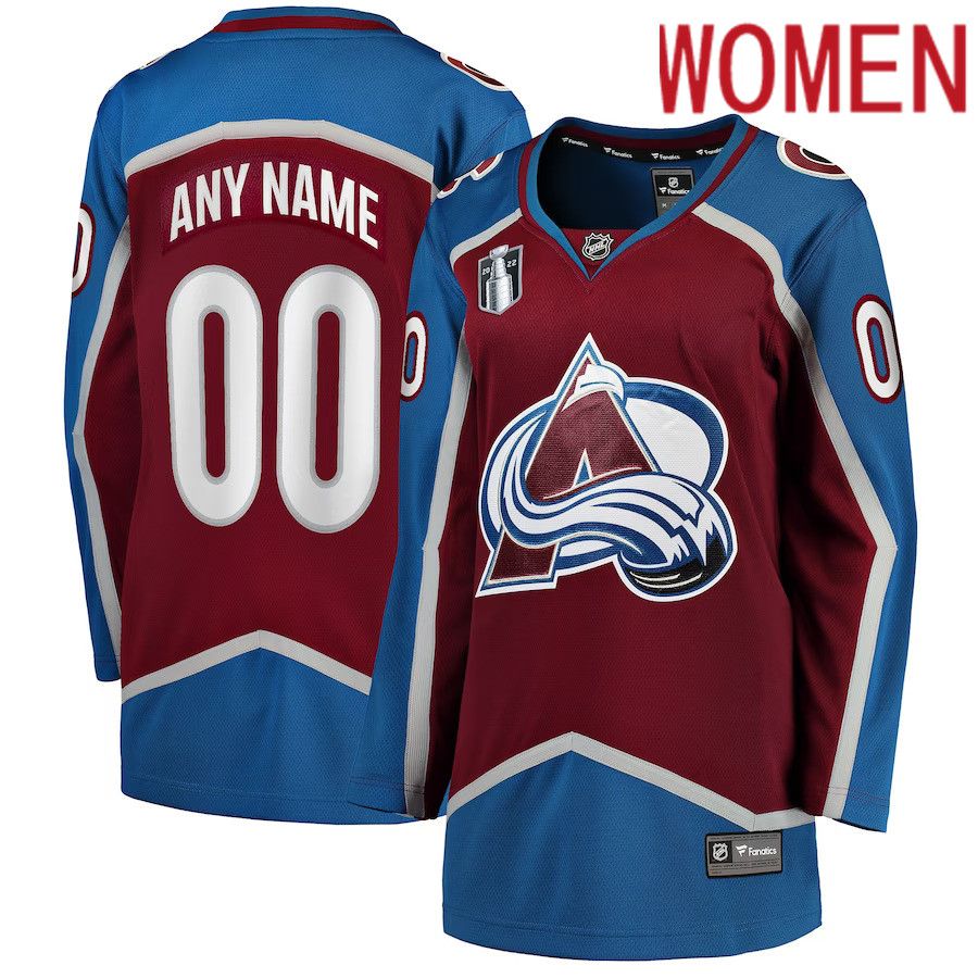 Women Colorado Avalanche Fanatics Branded Burgundy Home 2022 Stanley Cup Final Breakaway Custom NHL Jersey